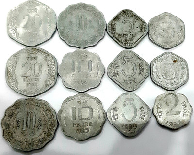 HSP Old Indian Aluminum Multiple Coin Set (Pack of 12 Coins) Medieval Coin Collection(12 Coins)