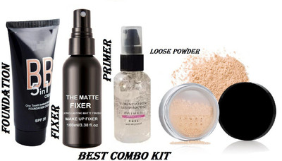 KAIASHA makeup kit combo pack BB foundation Fixer for face makeup primer fixer fixer combo loose powder for dry skin(4 Items in the set)