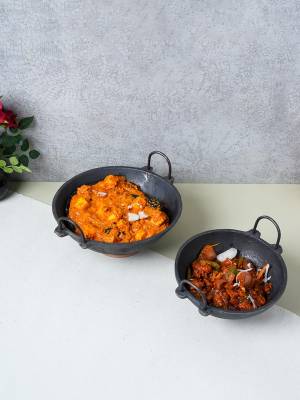 Cast Iron Kadai Set Kadhai for Cooking Wok Cooking Pot Set 1.2 ltr & 2.5 Ltr