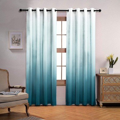 MF 274 cm (9 ft) Polyester, Silk Room Darkening Long Door Curtain (Pack Of 2)(Plain, Blue)