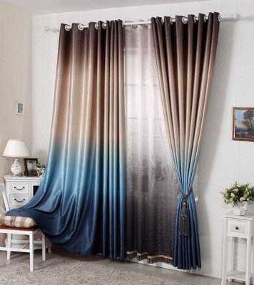 MF 274 cm (9 ft) Polyester, Silk Room Darkening Long Door Curtain (Pack Of 2)(Printed, Brown)