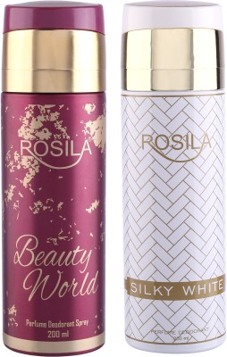 Rosila Silky White With Beauty World Tease Temptation Fresh Natural Body Spray  -  For Women(400 ml, Pack of 2)