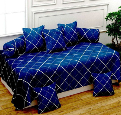 JGdecor Polycotton Geometric Diwan Set(Blue)
