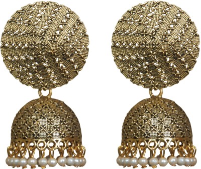 Mehpriye Gold Plated White Beads Metal Jhumki Earring