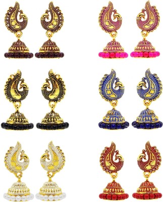 FRESH VIBES Golden Peacock Daily Wear Small Jhumki Combo Earrings Set for Women (Set of 6) Alloy Jhumki Earring