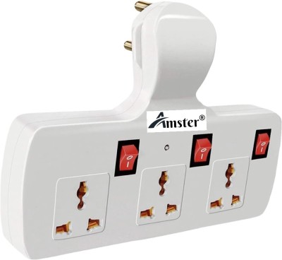 Amster 3+3 Multi Socket Extension Board with Individual Switches , LED Indicator Three Pin Plug(White)