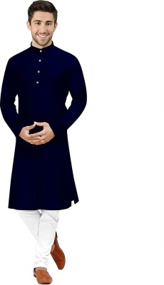 varni ent Men Solid Straight Kurta(Dark Blue)