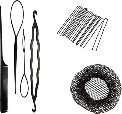 Sharum Crafts 4Pc Comb Set, 10 Juda Pin & 1 Juda Net Cover Hair Accessory Set(Black)