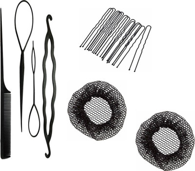 Sharum Crafts 4Pc Comb Set, 10 Juda Pin & 2 Juda Net Cover Hair Accessory Set(Black)