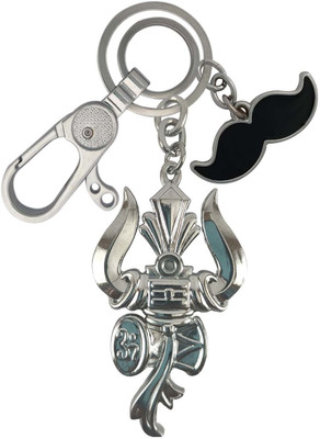 SHOKY LOOKS Double Side Lord Shiv Shankar Trishul Damru Om With Mustache Locking Lock Key Chain