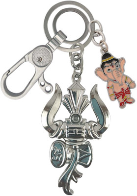 SHOKY LOOKS Double Side Lord Shiv Shankar Trishul Damru Om With Ganesha Stylish Locking Lock Key Chain