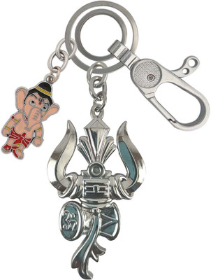 HANDSOME ISK Lord Shankar Shiva Damru Om Trishul With Ganesha High Quality Locking Hook Key Chain
