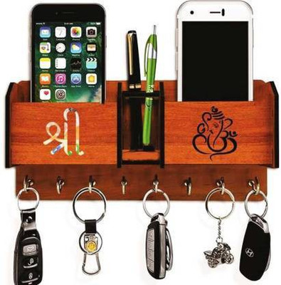 Kaynka Shree Ganesh Wood Key Holder(8 Hooks, Brown)
