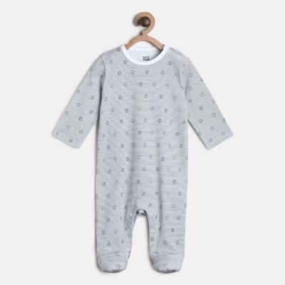 MINI KLUB Romper For Baby Boys Casual Printed Pure Cotton(Grey, Pack of 1)