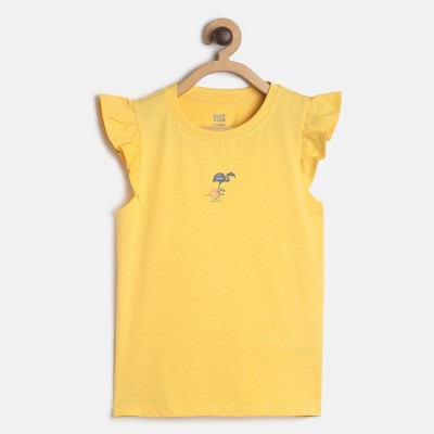 MINI KLUB Girls Casual Pure Cotton Top(Yellow, Pack of 1)