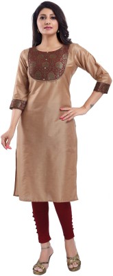 Keshubaba Women Printed Straight Kurta(Beige)