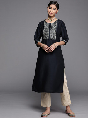 LIBAS Women Embroidered Straight Kurta(Dark Blue)