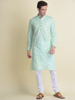 Namaskar Men Printed Straight Kurta(Green)
