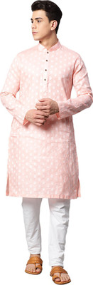 Manthan Men Printed Straight Kurta(Pink)
