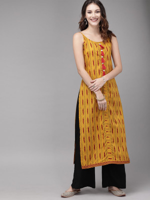 ANOUK Women Printed A-line Kurta(Yellow)