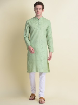 Namaskar Men Printed Straight Kurta(Green)