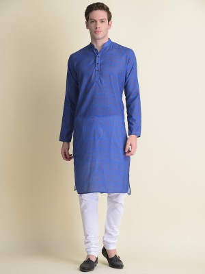 Namaskar Men Printed Straight Kurta(Blue)