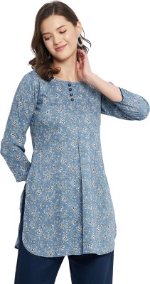 Tissu Women Floral Print Straight Kurta(Blue)