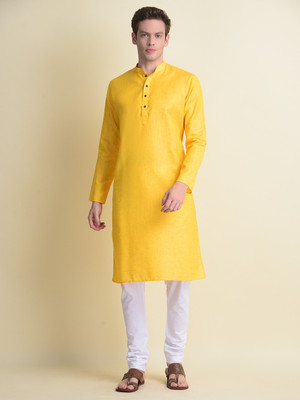 Namaskar Men Solid Straight Kurta(Yellow)