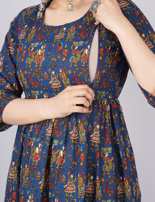 Tanisha Women Printed Anarkali Kurta(Blue)