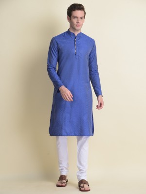 Namaskar Men Printed Straight Kurta(Blue)