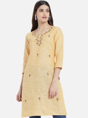 TARUBI Women Self Design Straight Kurta(Yellow, Brown)