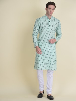 Namaskar Men Printed Straight Kurta(Green)