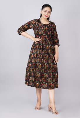 Tanisha Women Printed Anarkali Kurta(Black)