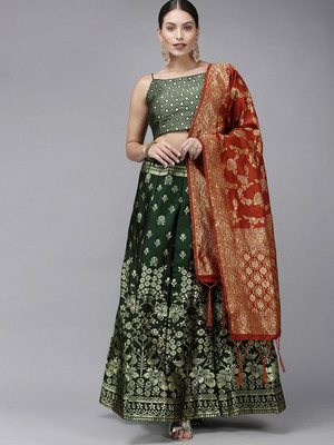 Divastri Self Design Semi Stitched Lehenga Choli(Dark Green)