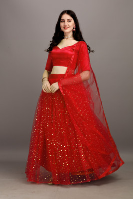 Webric Embellished, Self Design Semi Stitched Lehenga Choli(Red)