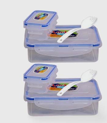 BIGWIN Lock&Fit Leakproof/School/Lunch/OfficetiffinboxwithFolk&Spoon(COMBO-2SET) 2 Containers Lunch Box
