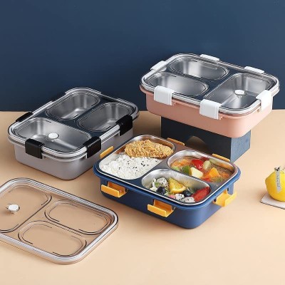 hiniry enterprise Leak Proof 3 Compartment Stainles Steel Tiffin / Lunch Box for Adult & Kids 3 Containers Lunch Box(850 ml)