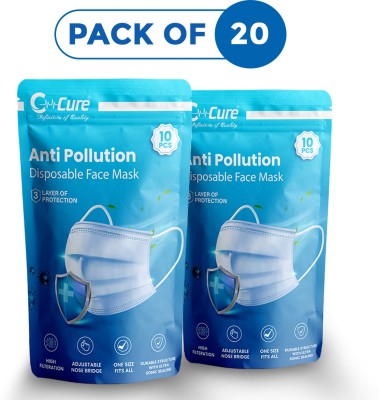 C-Cure 3Ply Disposable Anti Pollution Face Mask Blue, Non Woven With Elastic Ear-loop C3PAPFM-20 Non-Washable Surgical Mask(Blue, Free Size, Pack of 20, 3 Ply)