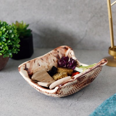 Unravel India Rustic ceramic serving snack / fruit storage platter plate Tray(Microwave Safe)