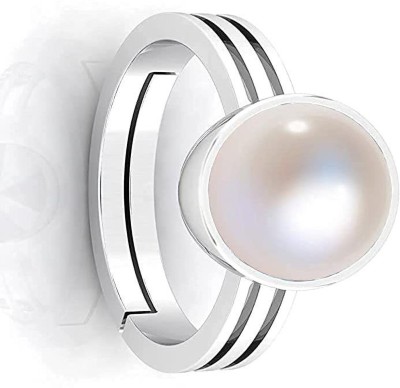 EVERYTHING GEMS 6.25 Ratti 5.55 Carat A+ Quality Pearl Moti Gemstone Ring For Men and Women's Brass Pearl Silver Plated Ring