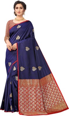 Endues Woven Banarasi Silk Blend, Cotton Silk Saree(Dark Blue)