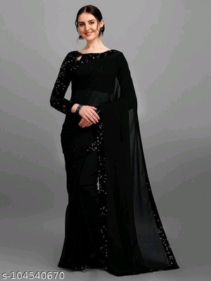 SUKHVILAS ENTERPRISES Solid/Plain Bollywood Georgette Saree(Black)
