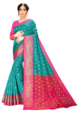 harsh fashions Self Design Banarasi Cotton Silk Saree(Light Green)