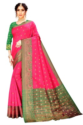 harsh fashions Solid/Plain Banarasi Cotton Silk Saree(Pink)