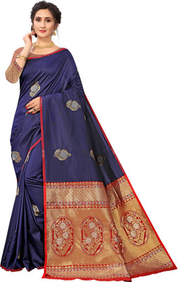 Endues Woven Banarasi Silk Blend, Cotton Silk Saree(Dark Blue)