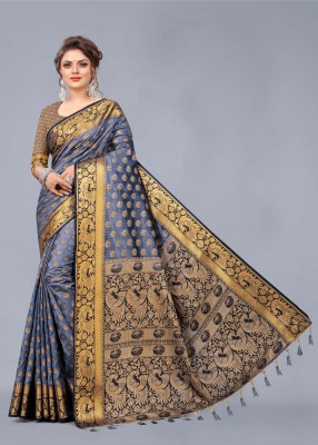 Perfect Wear Woven Banarasi Cotton Silk Saree(Grey)