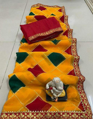 ZENFAB THREADS Printed Bandhani Silk Blend Saree(Multicolor)