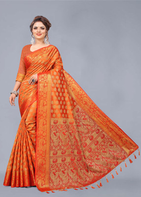 BHUVA BROTHERS Woven Banarasi Cotton Silk Saree(Multicolor)