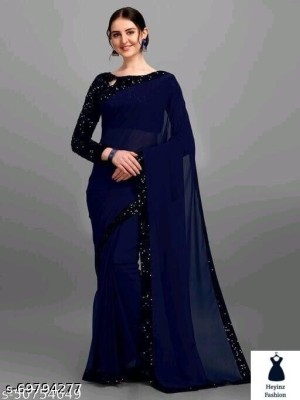 JAY ALAKHDHANI Self Design Bollywood Velvet Saree(Blue)