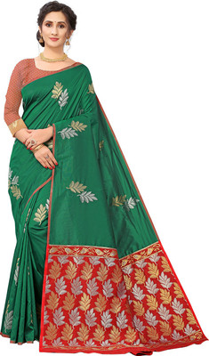 Endues Woven Banarasi Silk Blend, Cotton Silk Saree(Green)